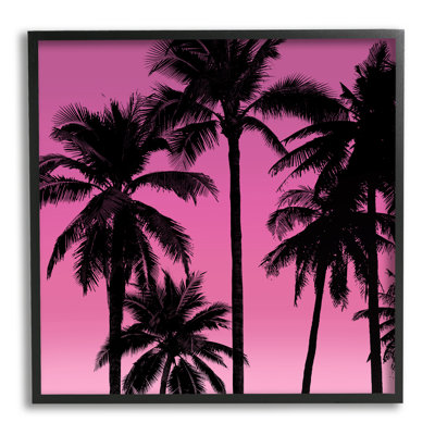 «Pink Tropical Sunset Palm Trees» par Mia Jensen - photographie à cadre flottant sur bois