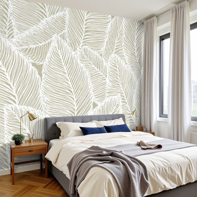 Peel and Stick Wallpaper 96" W x 69" H Modern Self Adhesive Wall Mural for Bedroom Abstract Grey Floral Leaves Victorian Hobby Needlework Texture