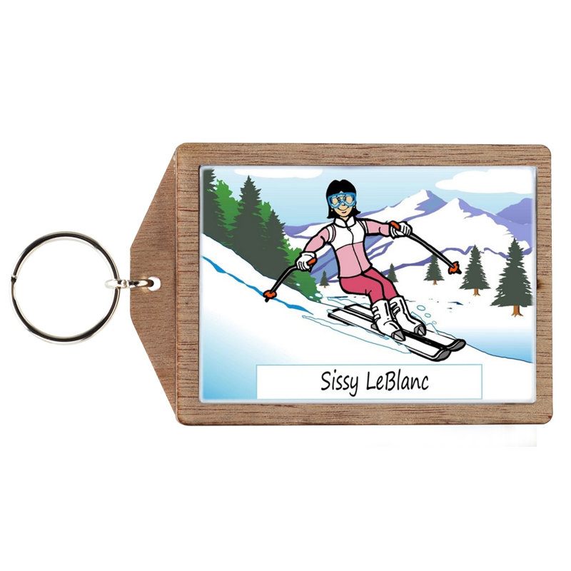 Porte-clés personnalisé femme, skieur, neige