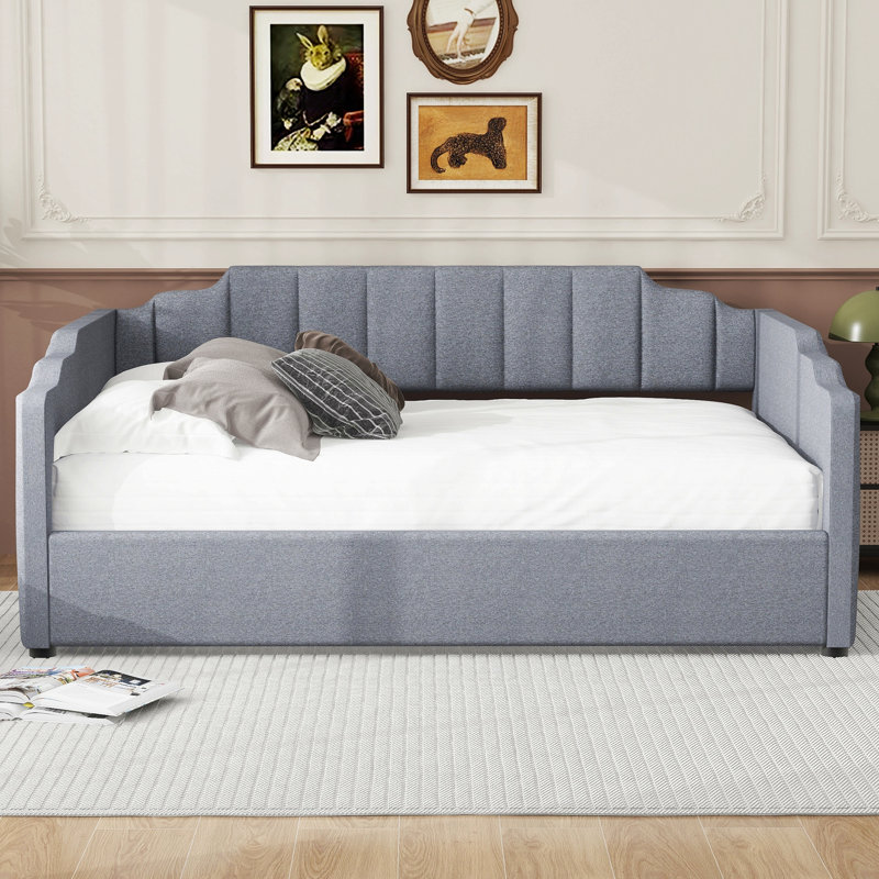 Lit de jour rembourré avec rangement inférieur, Gris