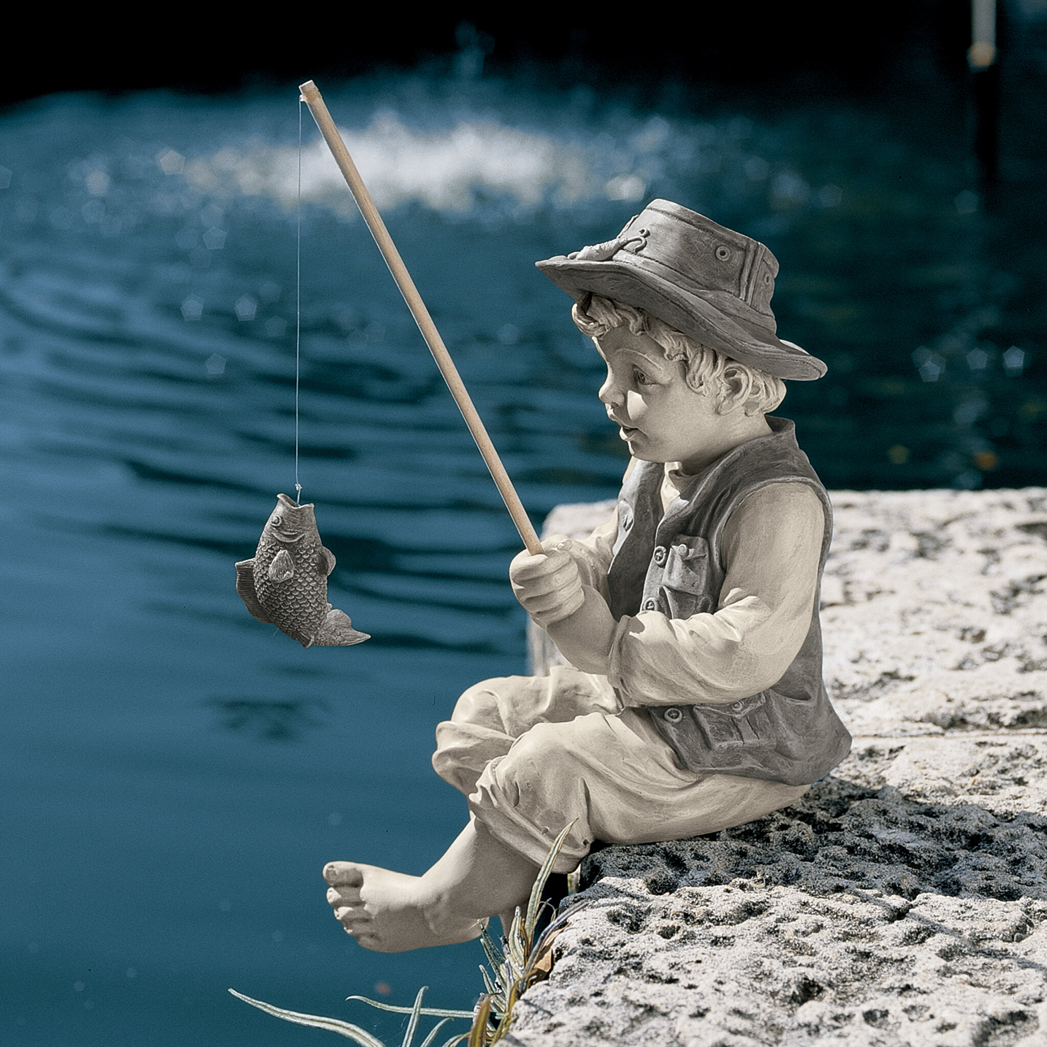 Vintage Bronze Boy Fishing Sculpture Boy and Fish Statue -  Canada