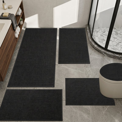 Ensemble de tapis pour salle de bain 5 pièces à aspect lin texturé avec envers antidérapant