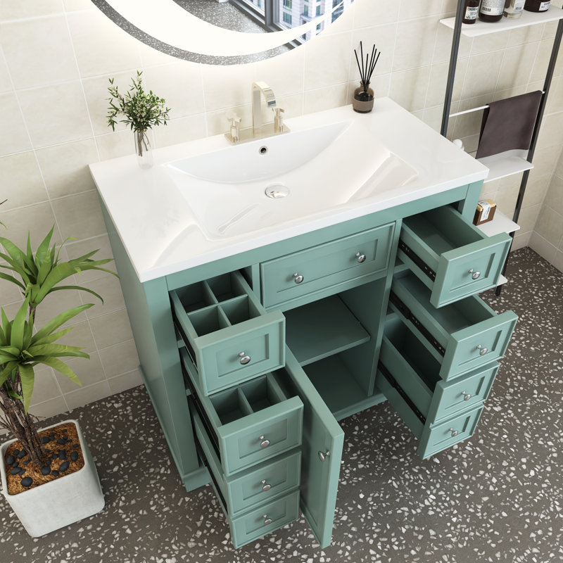 Celsie 36'' Single Bathroom Vanity with Ceramic Top, Green