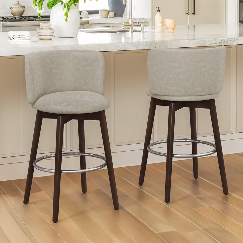  Patrick Swivel Upholstered 26" Counter Stool,  Gray Seat/ Dark Brown Base