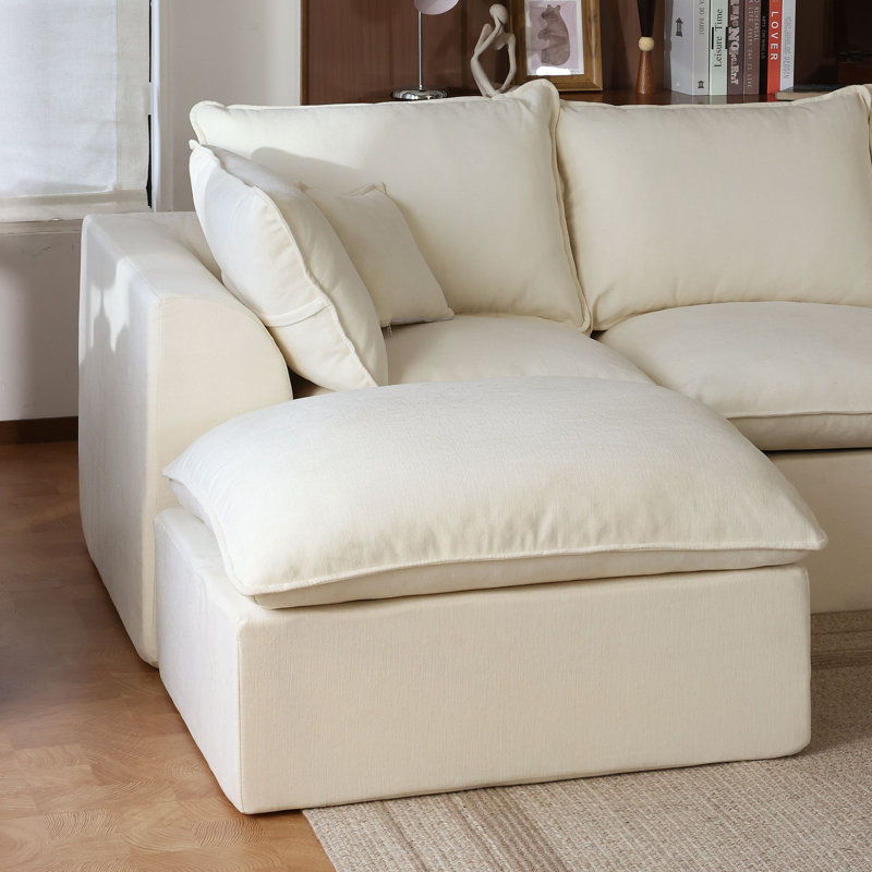 Canapé modulaire Cloud en forme de L, canapé 2 places sans os avec repose-pieds et siège profond, sans assemblage, blanc