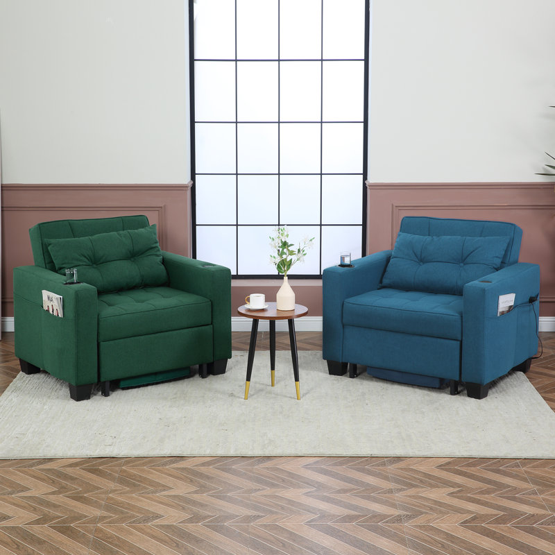 Marcio Upholstered Convertible Backrest Single Sofa Bed Accent Chair, Green