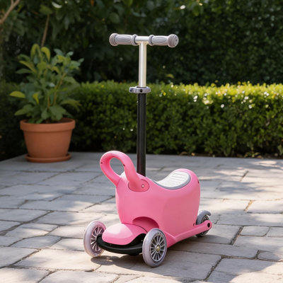 3-in-1 Push Car with Adjustable Handlebar and Storage Seat for Toddlers, Warm Pink, PP and Metal Frame
