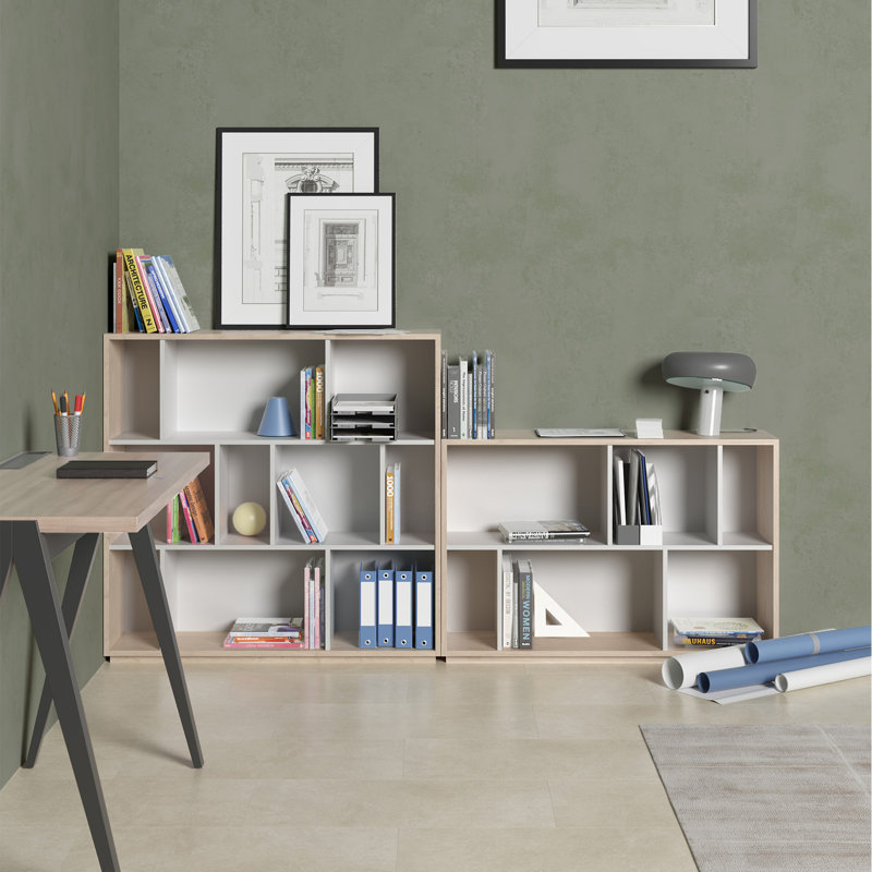 Grenda 71 cm H x 60 cm W Geometric Bookcase, Light Oak/White
