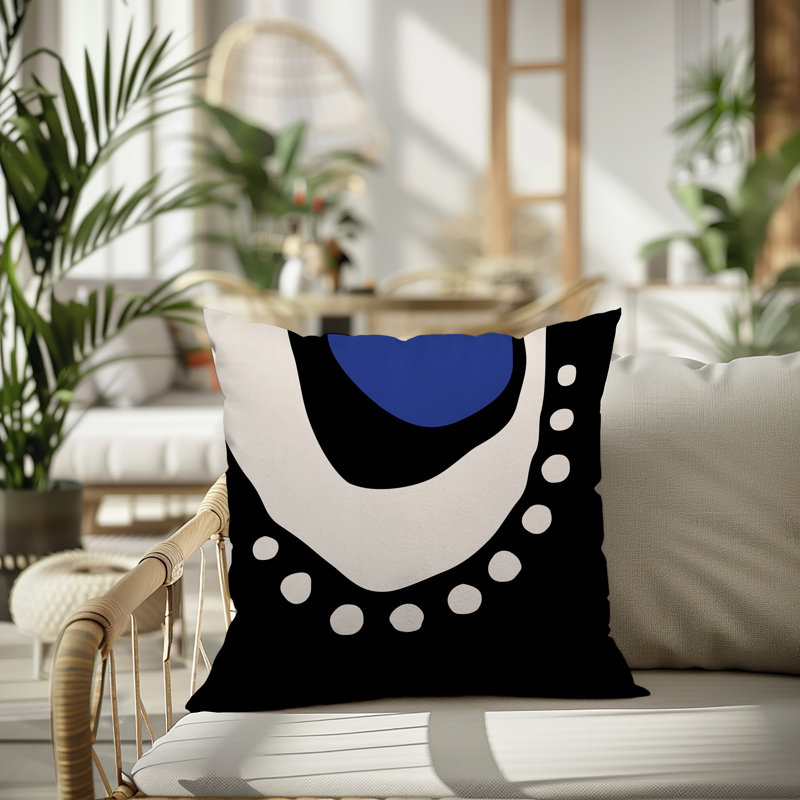Oreiller carré réversible intérieur / extérieur Tobe Minimalist, H 15 po x l 15 po, Navy Blue/Black/Off-White