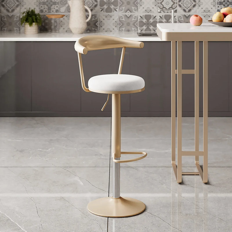 Tabourets de bar réglables rembourrés en velours, chaises de comptoir avec dossier pour îlot de cuisine, Blanc, 1
