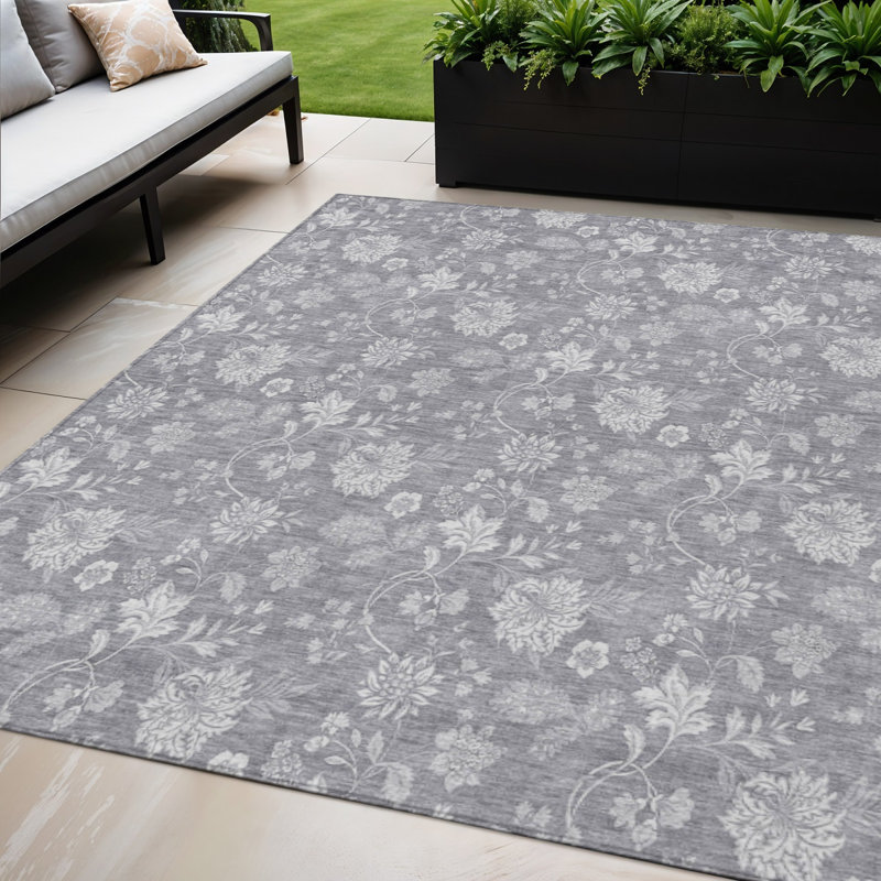 Tapis floral lavable intérieur argenté 5 pi x 8 pi