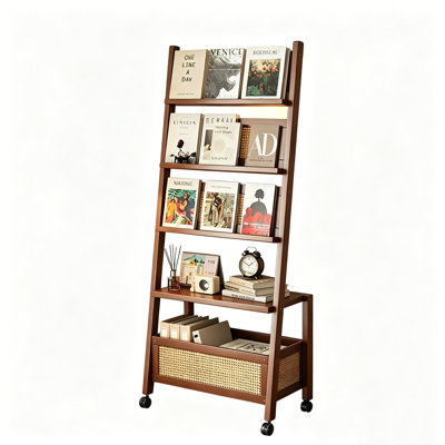 Movable Floor-Standing Shelving Unit with Back Against the Wall; Magazine and Newspaper Display Rack; Storage Bookshelf