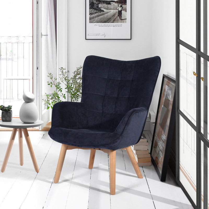 Drucker 68cm Wide Tufted Wingback Chair, Dark Blue Fabric