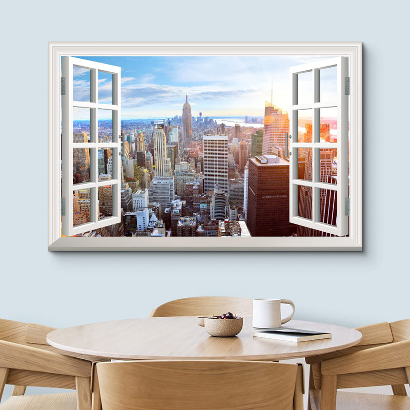 Fenêtre de paysage «Vue de la fenêtre sur le paysage urbain de New York, paysages naturels, paysages rustiques, détente, calme et ultra» sur
