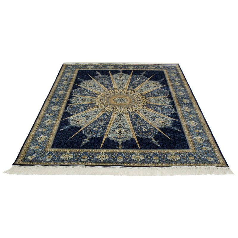 Tapis turc en soie bleu marine 5 x 7
