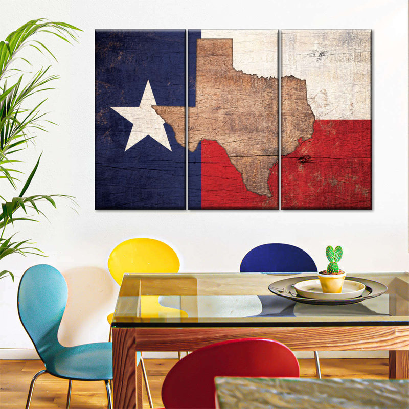 " State Map Over Texas Flag " by Echoes Of America 3 - Pieces, 36" H x 57" W x 1.25" D