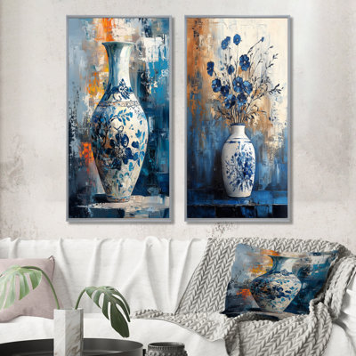 Ensemble d'art mural bleu et orange contemporain Boho Pottery I - Boho Pottery