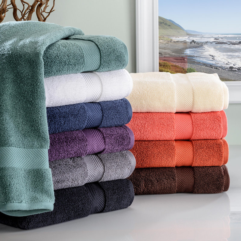 Fatih Zero Twist Cotton Solid Chevron Dobby Border Super Soft Absorbent 12 Piece Assorted Towel Set, Brick