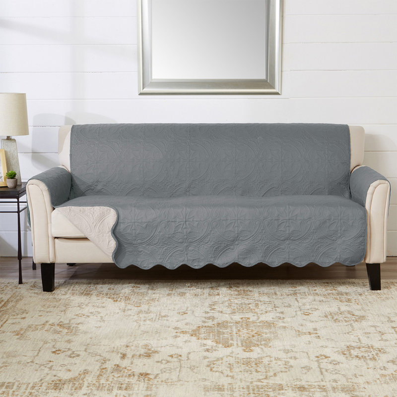 Housse réversible de protection pour meubles pour animaux Medallion, H 0,5 po x l 118 po x P 75 po, Gris mirage / lin