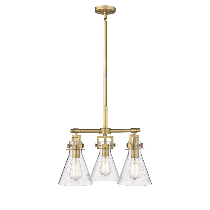 Luminaire suspendu sur tige 3 lumières Slatington, Laiton brossé, Bullé