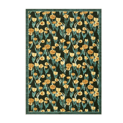 Large Area Rug 9x12 Washable Tulip Dining Room Rug, Non-Shedding -Thin Floor Carpet, Foldable Contemporary Indoor Mat, Easy Cleaning Rug