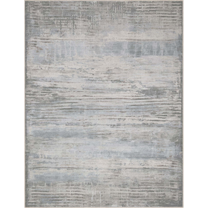 Blue and Beige Abstract Synthetic Flat-Weave 5' x 7' Area Rug