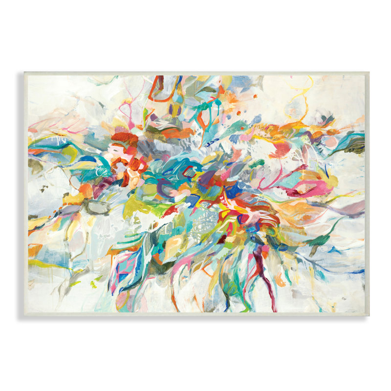 «Exciting Tropical Shapes Abstraction Blue Red Pop» par Lisa Ridgers - impression, Plaque murale, H 13 po x l 19 po