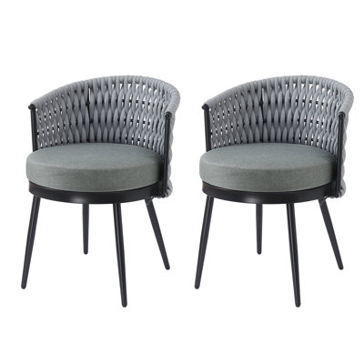 Outdoor Dining Chair-Metal & Rope With Cushion Patio Furniture,Weather-Resistant Patio Chairs With Cushions,MP2(Set Of 2)