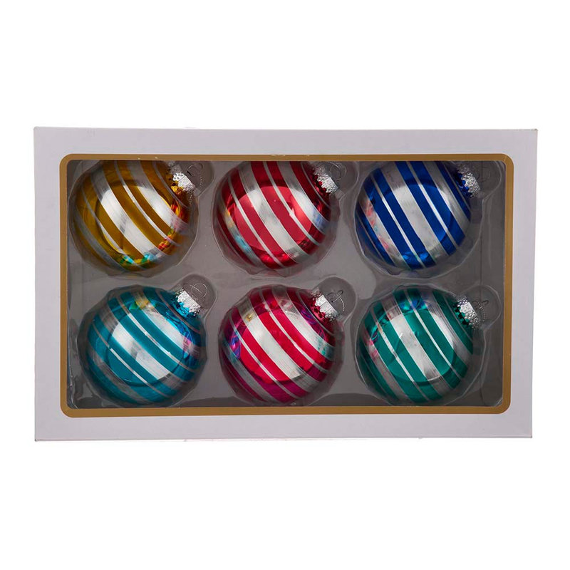 80MM Multicolor Striped Glass Ball Ornament Set