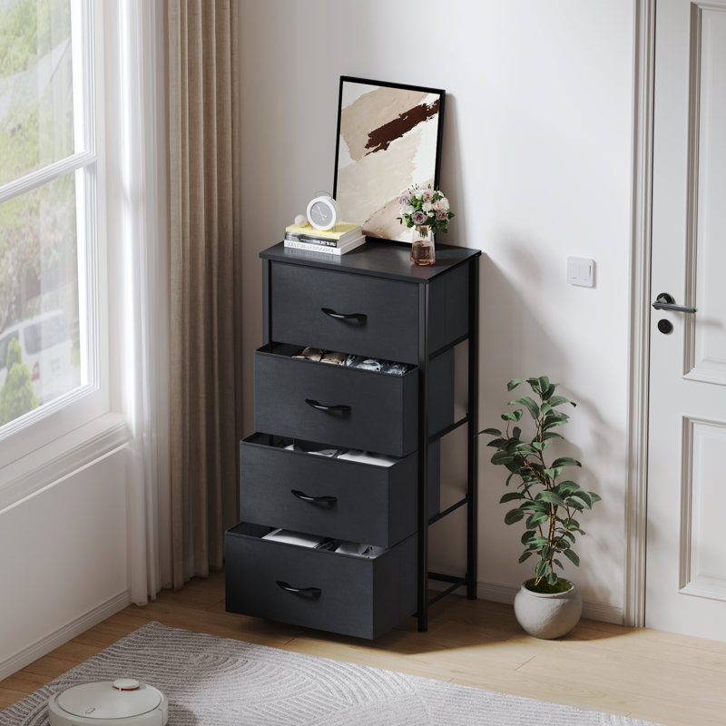 Commode pour la lingerie 4 tiroirs Kathiria, Noir foncé / noir
