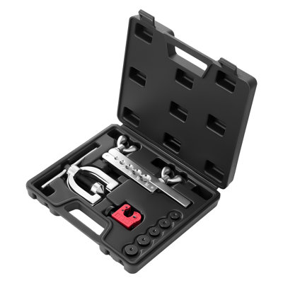 3/16" Brake Line Repair Kit, 45° Double & Single Brake Line Flaring Tool Kit, 25FT Copper Coated Brake Line (with 16 Fittings & 4 Unions) - Tube Cutter, 5 Adapters and Toolbox Included