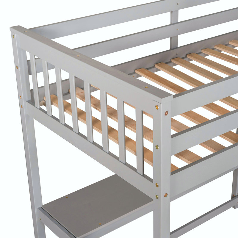 Lit mezzanine simple avec tablettes de rangement, gris