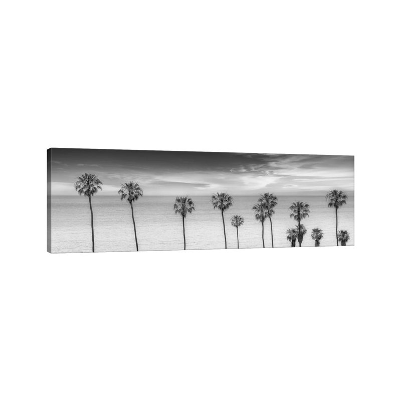 Lovely Palm Trees At The Ocean In Black And White by Melanie Viola - Wrapped Canvas Panoramic Print