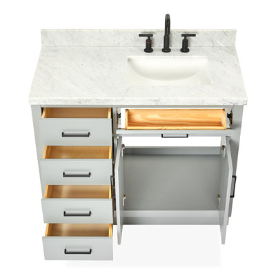 Tidworth 42'' Solid Wood Single Bathroom Vanity with 1.5'' Carrara Marble Top