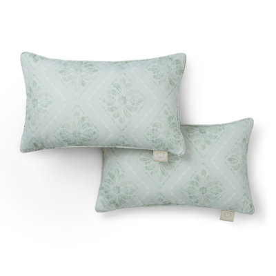 MARTHA STEWART Becca Stripe Boho Geo Indoor Outdoor Decorative Pillow 2-Pack Set, UV Fade Resistant, Water Repellent, Printed Floral Design, Sage Green, 11"x18"
