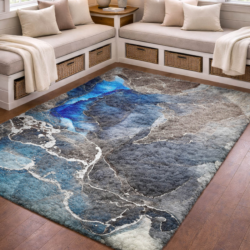 Tapis de qualité supérieure lavable à la machine à poils longs ADS503, Marine, 9 pi x 12 pi