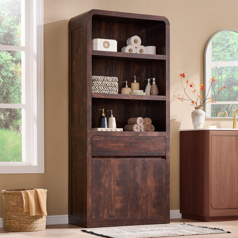 Grande armoire de rangement de 72 po avec portes et tiroir Apollo Maud, Brun
