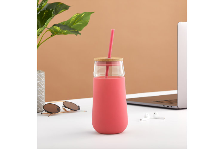20% Off,glass Tumbler With Bamboo Lid And Straw, 32 Oz Iced Coffee
