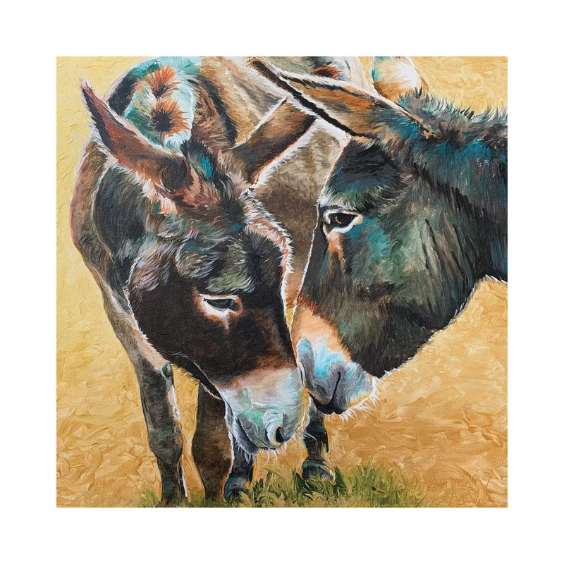 «Donkey Friends» par Jennifer Redstreake - peinture sur toile tendue, H 12 po x l 12 po x P 0,75 po