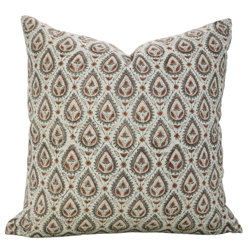 Housse de coussin Art Fab Fabine - Imprimés floraux sur lin doux, Vashundra, H 16 po x l 16 po, Brun / Gris, Carrée