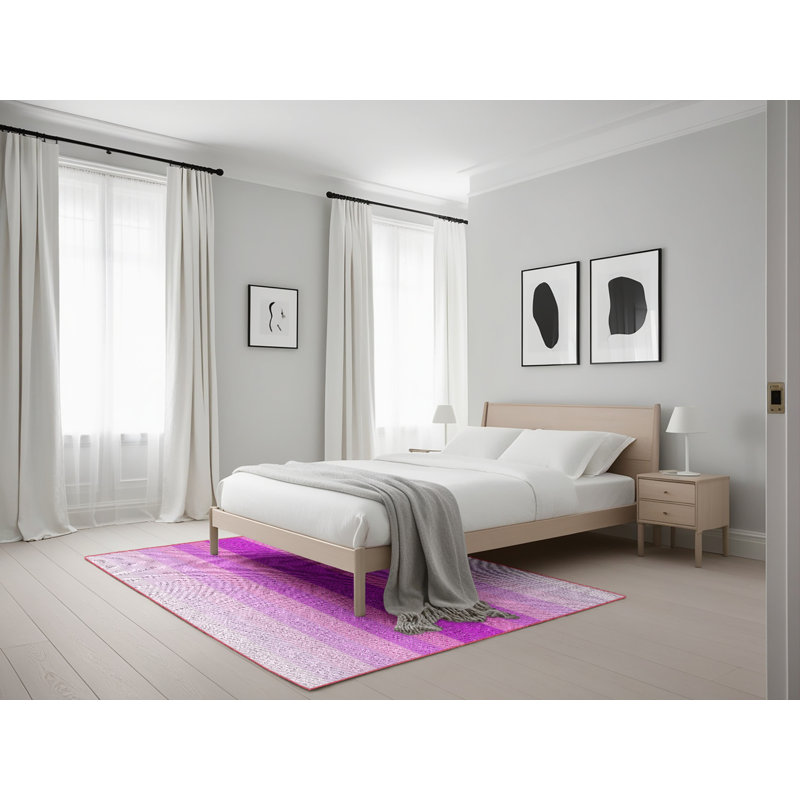 Tapis rose à rayures Khaled, Rectangle 5 pi x 7 pi