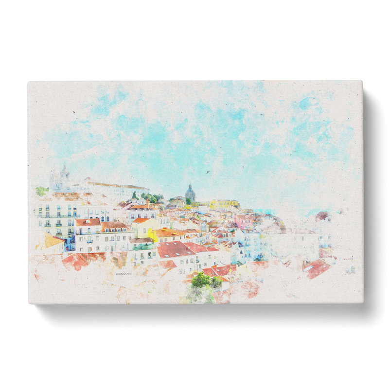 Skyline of Alfalma Lisbon Portugal Watercolour - Wrapped Canvas, 35cm H x 50cm W x 3cm D