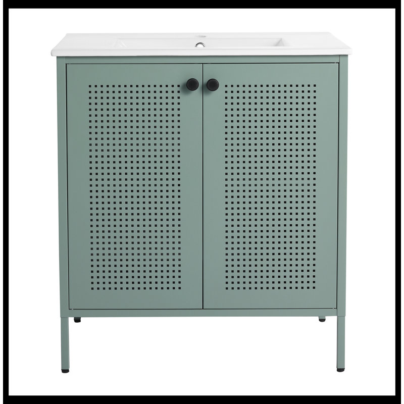 Meuble-lavabo simple 30 po avec plateau en céramique Evangelyn, Vert menthe