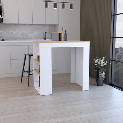 Îlot de cuisine polyvalent Macadamia avec tablettes à trois côtés et grand espace de travail