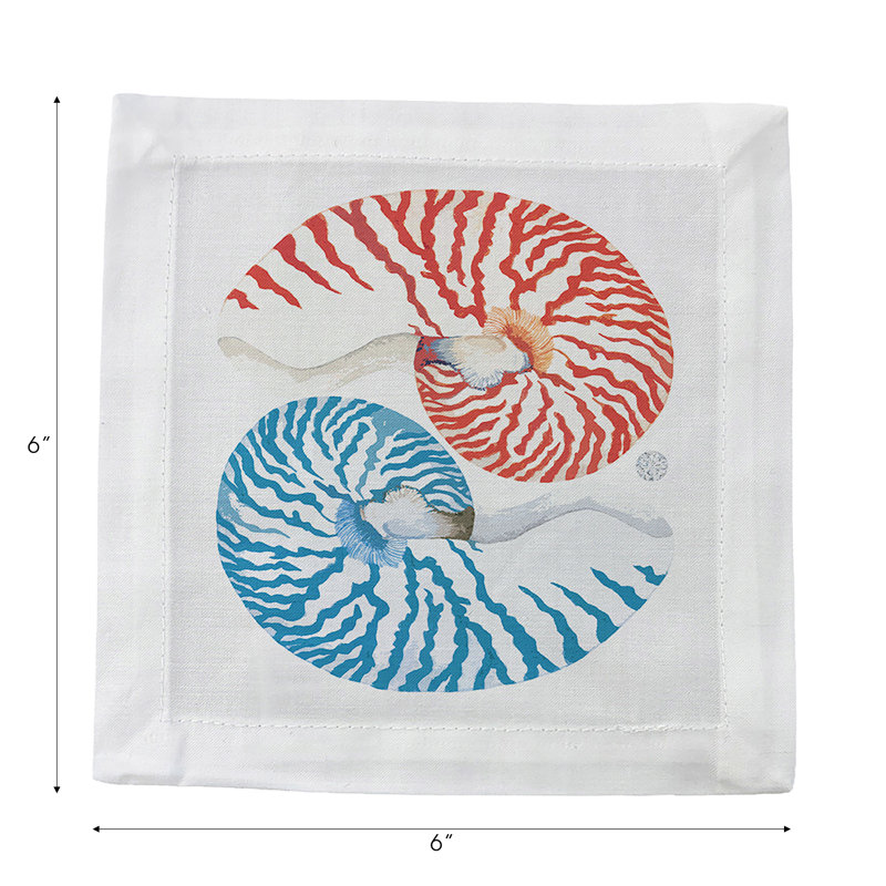 Nautilus Square Napkins, Coral Red Turq