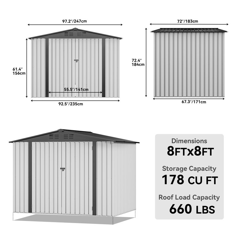 8 ft. W x 6 ft. D Metal Traditional Storage Shed, White