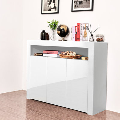 Meuble de rangement pour salon / buffet noir ultrabrillant avec éclairage à DEL, armoire de cuisine moderne avec armoire de rangement en bois et meuble télé avec 3 portes pour le couloir de la salle à manger