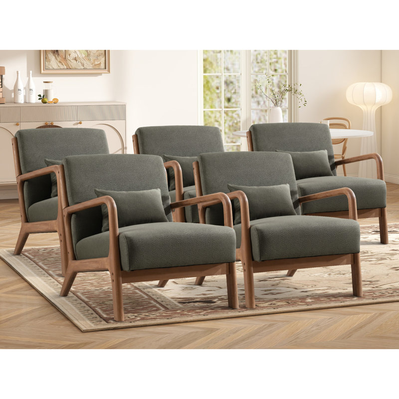 Chaise d'appoint rembourrée Mid-Century de 25,78 po de large Cashel avec coussin supplémentaire (ensemble de 5), Vert foncé