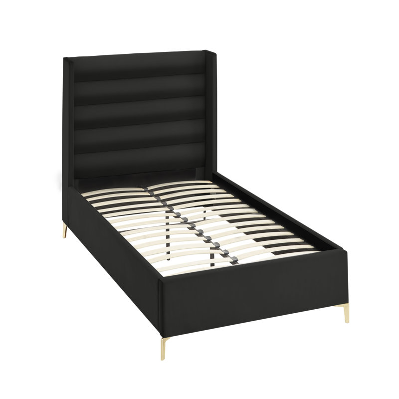 Lit plateforme capitonné à profil bas, Double, Velours noir