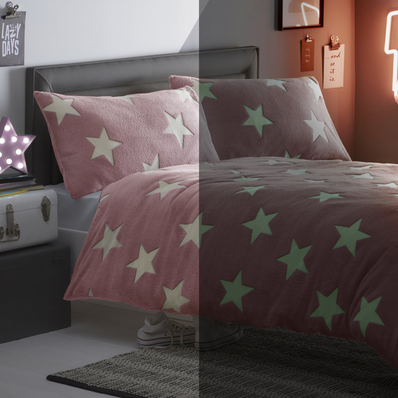 Silentnight Glow In The Dark Duvet Set, Rose, 135 x 200cm Duvet Cover + 1 Standard Pillowcase